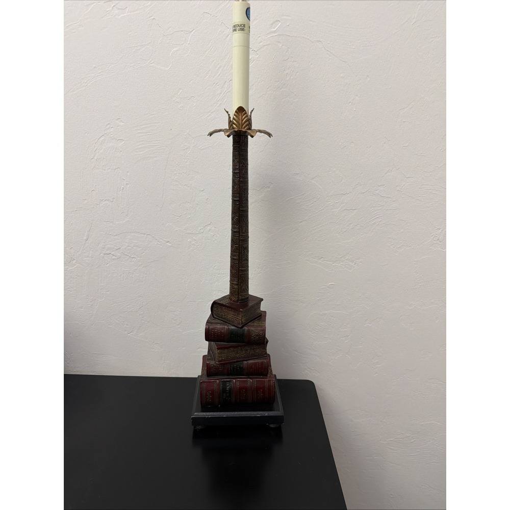 Vintage Lighting TYNDALE TABLE LAMP Palm Tree Solid Brass Stacked Antique Books‎